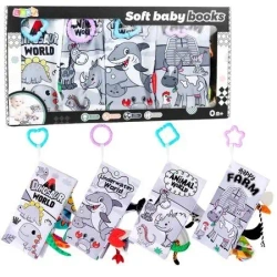 Książeczki miękkie sensoryczne dla malucha 4szt - Leantoys
