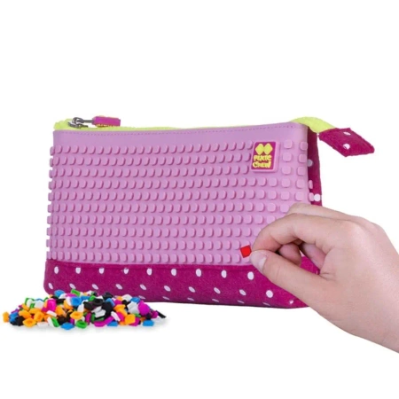 Piórnik na suwak Białe Kropki z różowym panelem - Pixie Crew