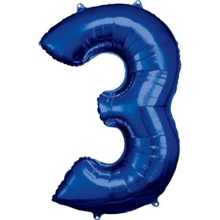 Balon foliowy cyfra 3 niebieska 58x86cm - Amscan