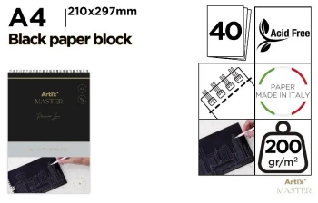 Blok kreślarski A4/40K czarny 200g - Artix