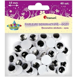 Oczy samoprzylepne bez rzęs 15mm okrągłe 40szt - Titanum