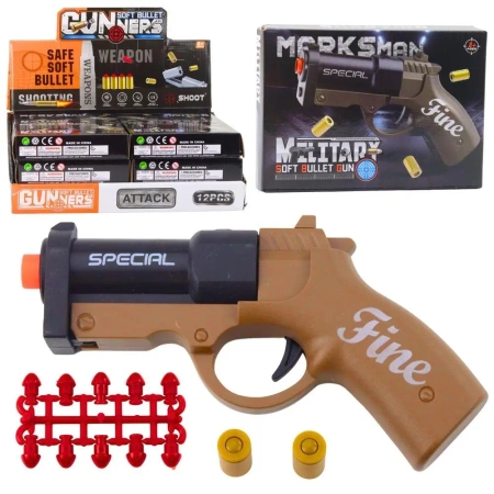 Pistolet na naboje czarno-brązowy 13,5cm - Leantoys