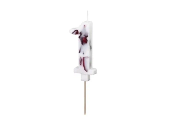 Świeczka 1 biała z płatkami 8cm - PartyDeco