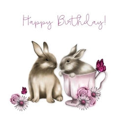 Karnet Swarovski kwadrat CL0323 Urodziny króliki - Clear Creations