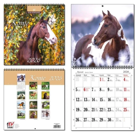 Kalendarz 2026 30x60 13 planszowy Konie - EV-Corp