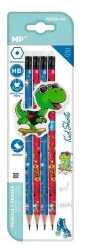 Ołówek sześciokątny HB z dodatk. gumką Dino 4szt - MP Main Paper
