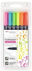 Flamastry brush pen Fudenosuke 6 kolorów - Tombow
