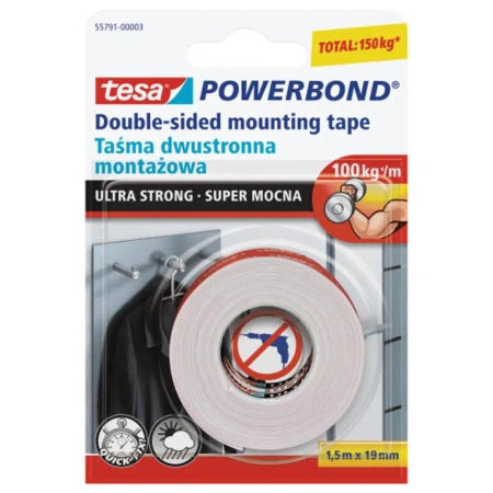 Taśma dwustronna Tesa Powerbond Ultra Strong biała 1,5mx19mm