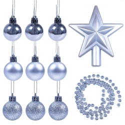 Bombki + gwiazda + łańcuch srebrne 11el - Arpex