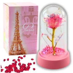 Wieczna róża w szkle oświetlenie LED różowa - Leantoys