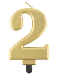 Świeczka cyferka 2 Beauty&Charm metalik złota 8cm - Godan