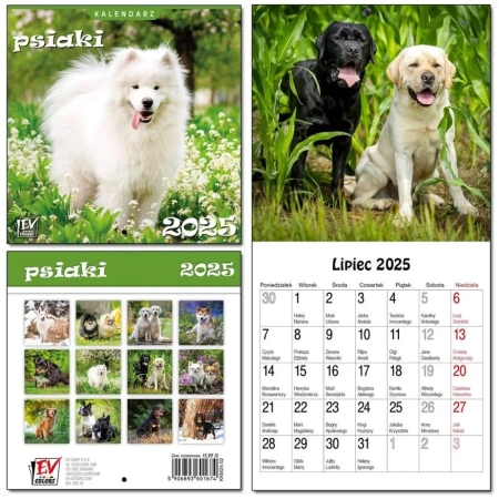 Kalendarz 2025 dla dzieci 16x32 13 plansz Psiaki - EV-Corp