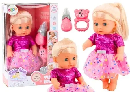 Lalka w różowej sukience siusiająca butelka dźwięk - Leantoys