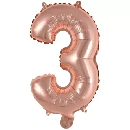 Balon foliowy mini cyfra 3 różowe złoto 25x40cm