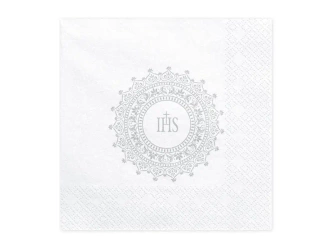 Serwetki Komunijne IHS 33x33cm srebrny 20szt - PartyDeco