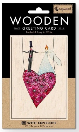 Karnet drewniany C6 + koperta Ślub serce - Cozywood