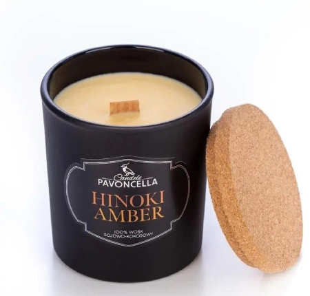 Świeczka sojowa Hinoki Amber czarna 135g - Pavoncella