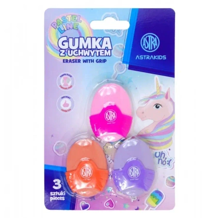 Gumka owalna z uchwytem Astrakids Unicorn 3 szt. - ASTRA art-pap