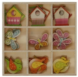 Drewniane dekoracje w pudełku mix wzorów 27szt - Titanum