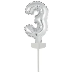 Balon foliowy mini cyfra 3 srebrna 7x12cm - Amscan