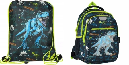 Pakiet Dino: plecak / piórnik tuba / GRATIS worek na buty