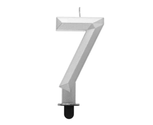 Świeczka cyferka 7 - Diament metalik srebrny 7,6cm - Godan