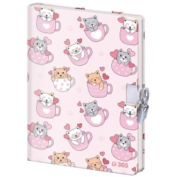 Pamiętnik z kłódką B6/60K gładki Koty - Helma