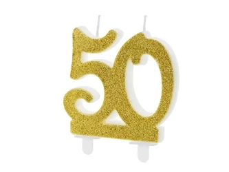 Świeczka urodzinowa 50 złota 7.5cm - PartyDeco