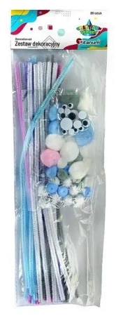 Zestaw druciki, pompony, oczka pastelowy 80szt - Titanum