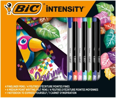 Zestaw piśmienniczy notes + cienkopisy 8 kolorów BIC Intensity