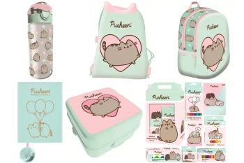 Plecak szkolny Pusheen + piórnik + notes + teczka + wyprawka+ worek +bidon