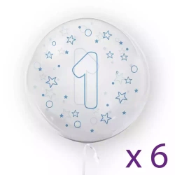 Balony z cyfrą "1" (6 sztuk), gwiazdki niebieskie