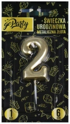 Świeczka urodzinowa 2 Metaliczna złota - GoParty