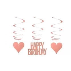 Dekoracja urodzinowa różowe świderki serca 3szt - GoParty