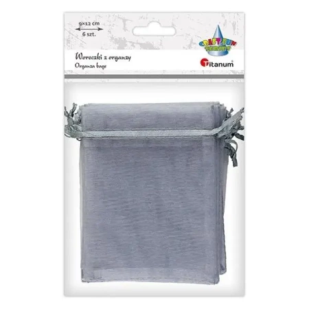 Woreczki z organzy szare 9x12cm 6szt - Titanum