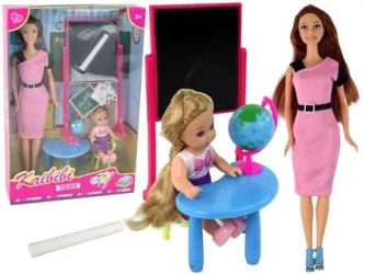 Lalka nauczycielka z uczennicą + akcesoria - Leantoys
