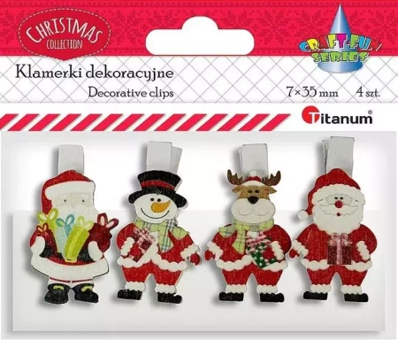 Klamerki drewniane z dekorem 4szt - Titanum