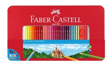 Kredki ołówkowe Zamek 60szt + akcesoria metal opak - Faber Castell