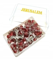 Różaniec jerozolimski biało/czerwony w pudełku - Art Sacrum