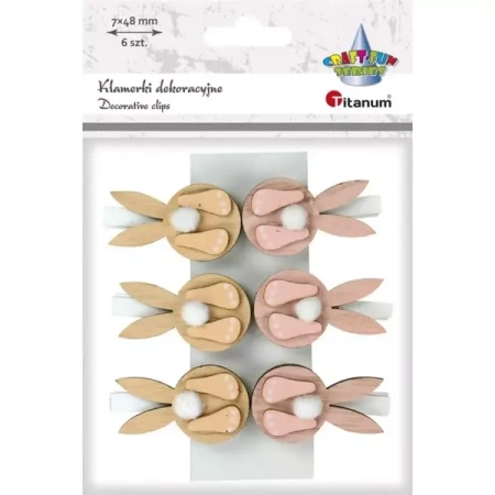 Ozdoba drewniana Klamerki zajączki 6szt - Titanum