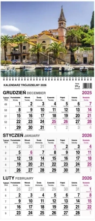 Kalendarz 2026 trójdzielny na spirali mały MIX - O-press