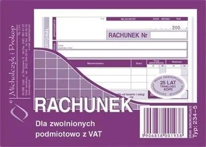 Rachunek dla zwolnionych podmiotowo z VAT 234-5 - Michalczyk i Prokop