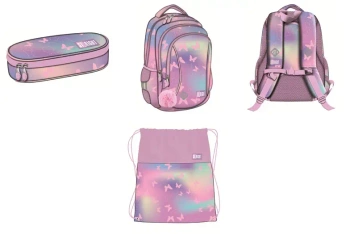 Plecak szkolny St.Right PINK BUTTERFLIES + piórnik + worek motyle