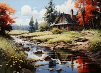 Diamentowa Mozaika Domek nad rzeką jesienią NO-2000340 - Norimpex