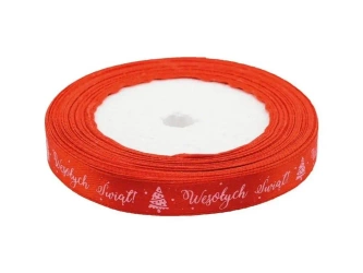 Wstążka satynowa z motywem świątecznym 12mmx22m - Brewis