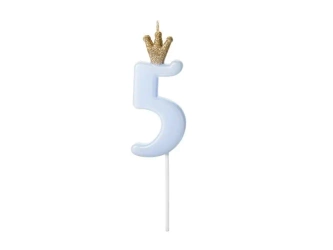 Świeczka urodzinowa 5 jasny niebieski 9,5cm - PartyDeco
