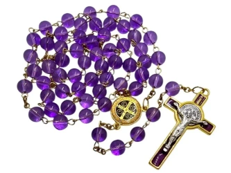 Różaniec szklany św. Benedykt fioletowy - Art Sacrum