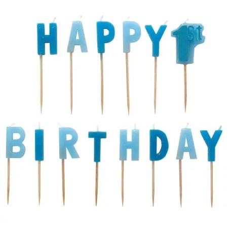 Zestaw świeczek "happy 1st birthday" boy - Amscan