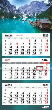 Kalendarz 2026 trójdzielny płaska główka Lazur - Sapt