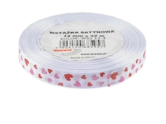 Wstążka satynowa serca biała 12mmx22m - Brewis